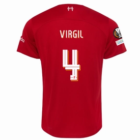 Nike Liverpool Virgil van Dijk Home Jersey w/ Europa League Patches 23/24 (Red/White) Rolling Storage Pocket Athletic Day