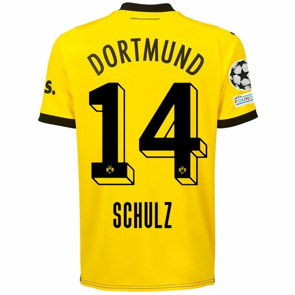 Breath Fit Microfiber Performance Blend Puma Borussia Dortmund Nico Schulz Home Jersey w/ Champions League Patches 23/24 (Cyber Yellow/Puma Black)