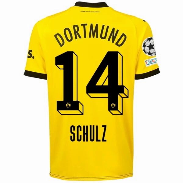 Puma Borussia Dortmund Nico Schulz Home Jersey w/ Champions League Patches 23/24 (Cyber Yellow/Puma Black) All Purpose