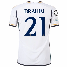 Eco Friendly Recycled Material Street Fit adidas Real Madrid Authentic Brahim Diaz Home Jersey w/ Champions League   Club World Cup Patches 23/24 (White)