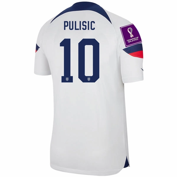 Action Fit Nike United States Authentic Match Christian Pulisic Home Jersey 22/23 w/ World Cup 2022 Patches (White/Loyal Blue)