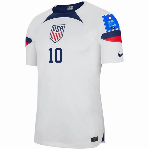 Comfort Technology Nike United States Authentic Match Christian Pulisic Home Jersey 22/23 w/ World Cup 2022 Patches (White/Loyal Blue)