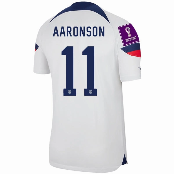Nike United States Authentic Match Brenden Aaronson Home Jersey 22/23 w/ World Cup 2022 Patches (White/Loyal Blue) Slim Fit Design