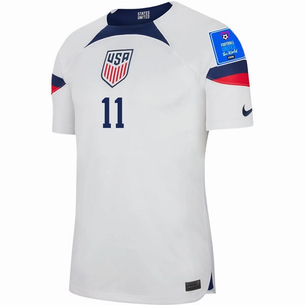Nike United States Authentic Match Brenden Aaronson Home Jersey 22/23 w/ World Cup 2022 Patches (White/Loyal Blue) No Slip Grip Heat Transfer Labels