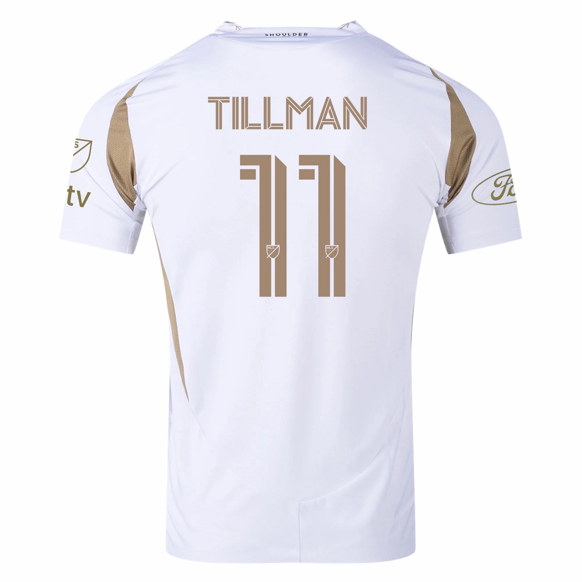 adidas Timothy Tillman LAFC Authentic Away Jersey w/ MLS   Apple   Ford Logo 25/26 (White/Gold) Ultra Smooth Flat Seams Outdoor Performance