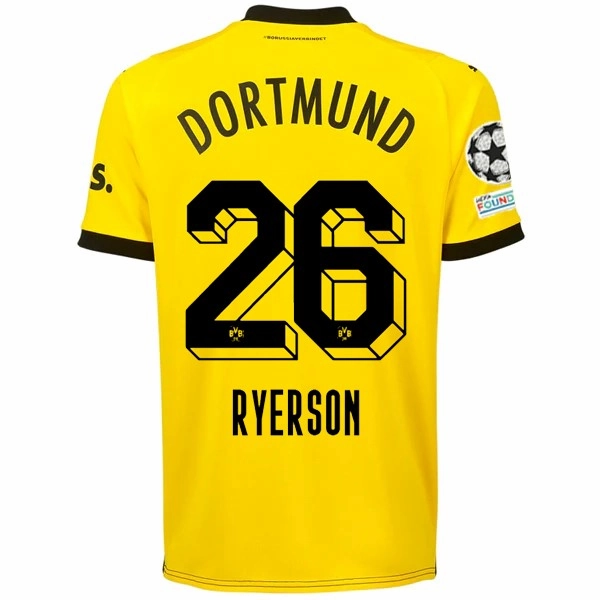 Puma Borussia Dortmund Julian Ryerson Home Jersey w/ Champions League Patches 23/24 (Cyber Yellow/Puma Black) UV Protective Coating