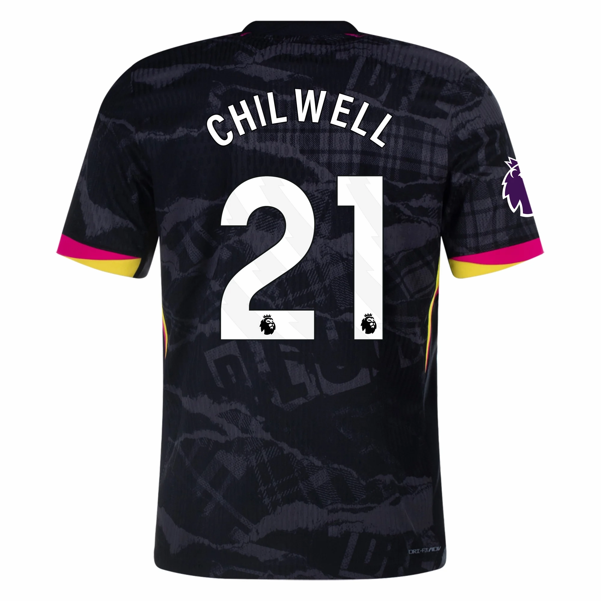 Non Chafe Seams Nike Chelsea Authentic Ben Chilwell Third Jersey w/ EPL Patch 24/25 (Anthracite/Pink Prime)