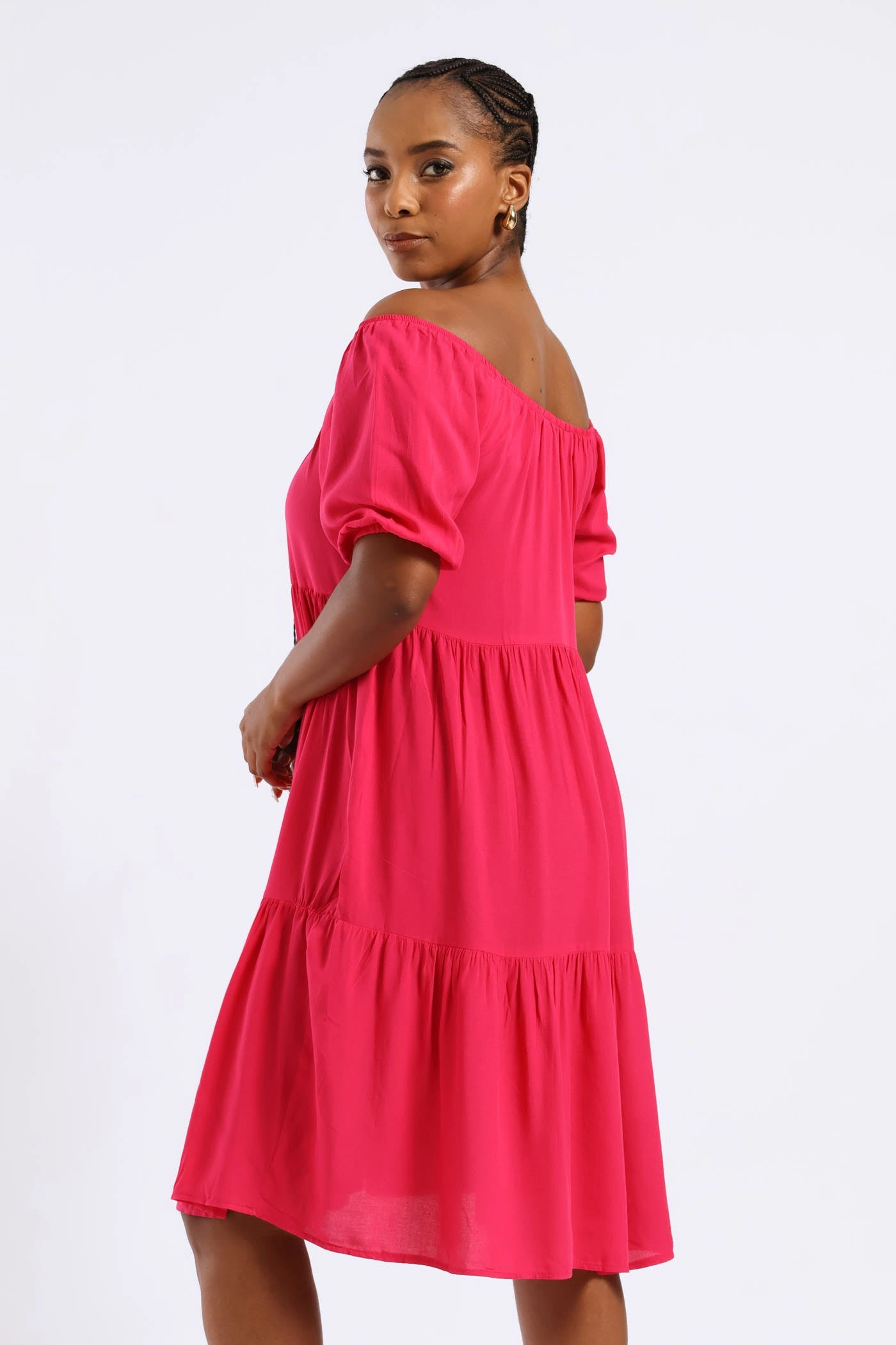 Soft cotton blend dress Tiered Gypsy Mini Dress - Magenta