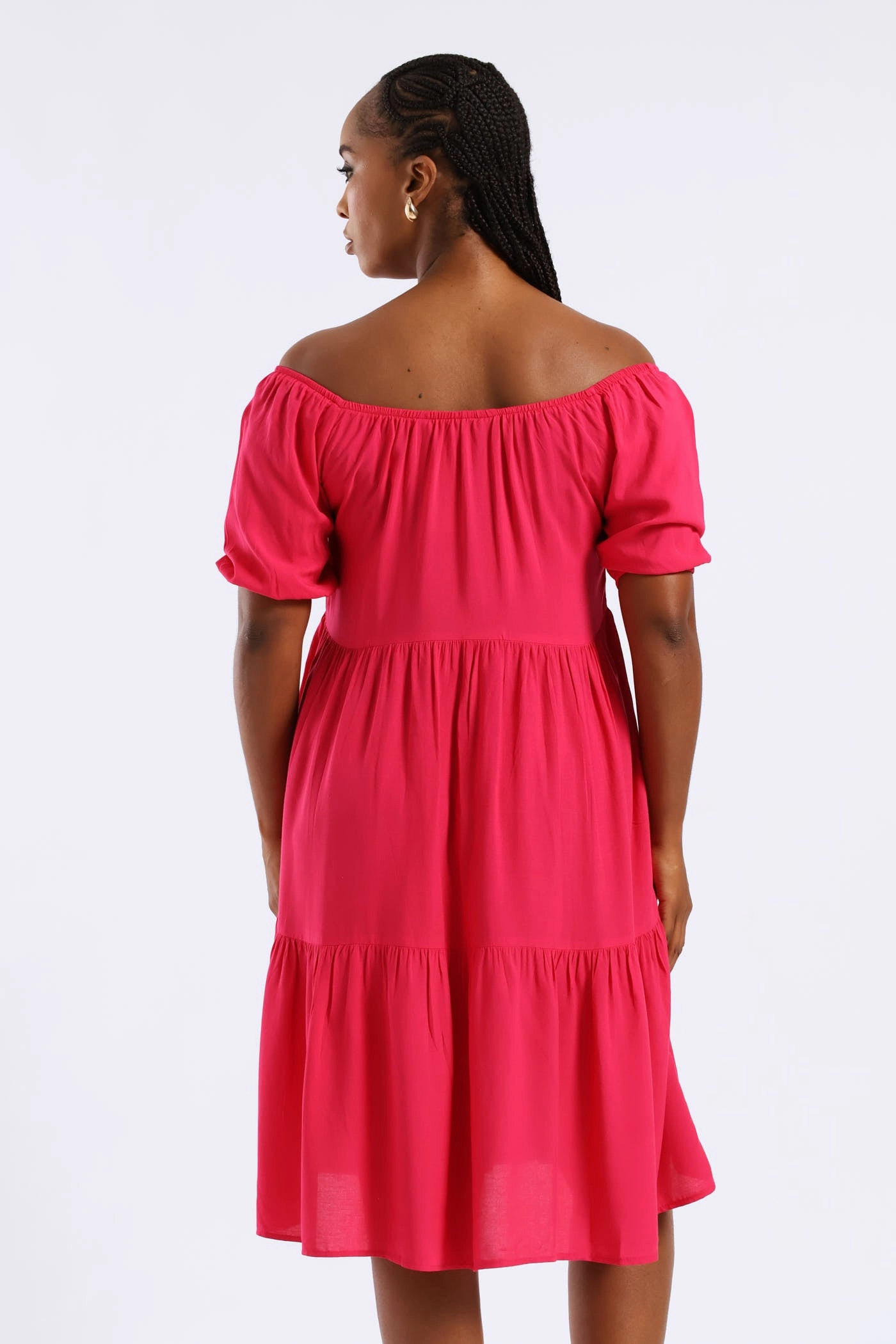 QuickDryTechnology Flattering Look Fit Tiered Gypsy Mini Dress - Magenta