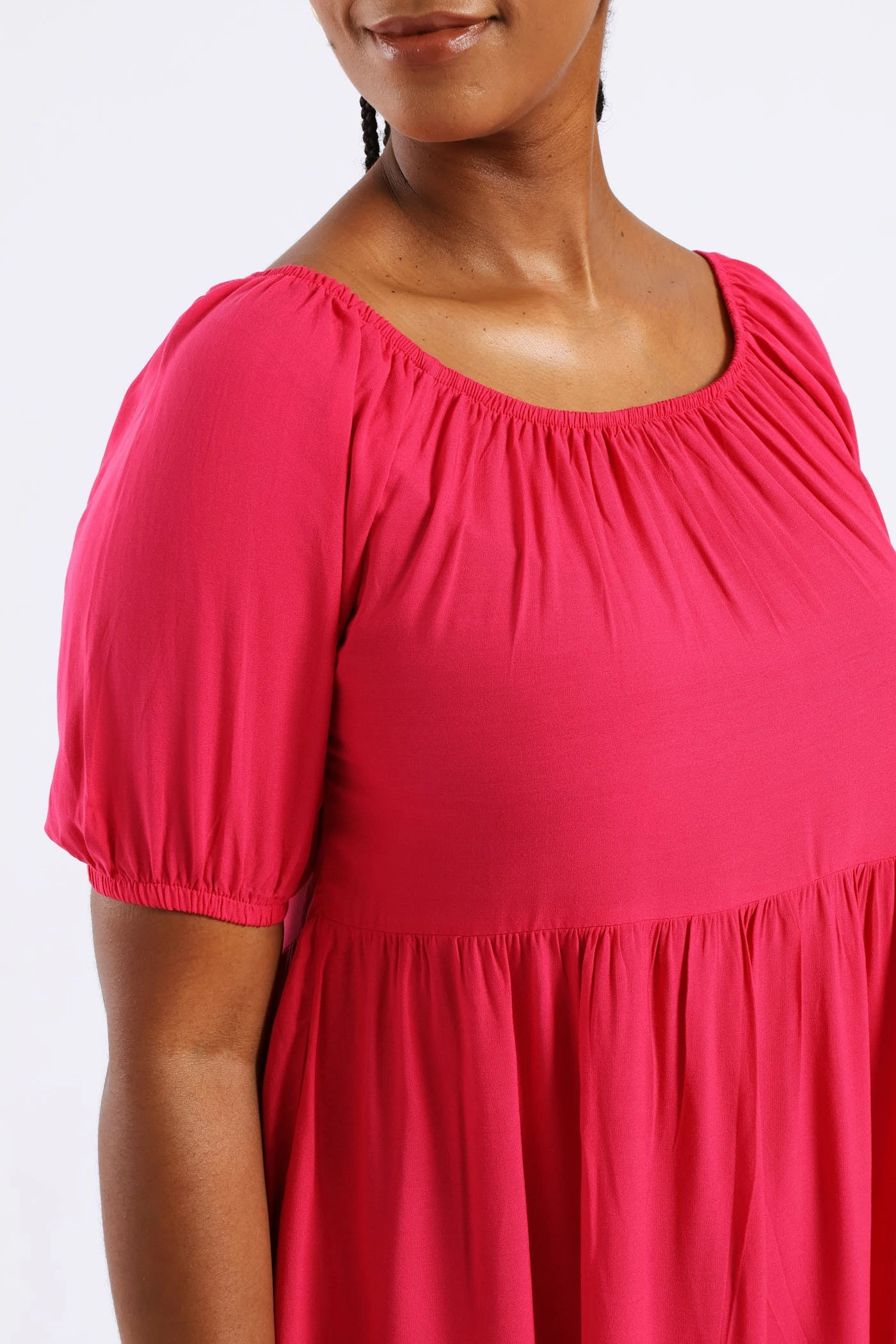 Tiered Gypsy Mini Dress - Magenta Side-Pocket