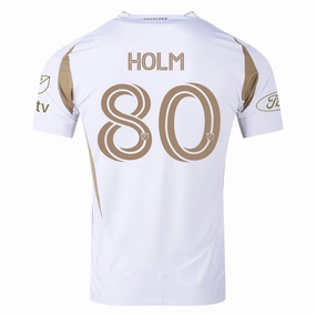 adidas Odin Thiago Holm LAFC Authentic Away Jersey w/ MLS   Apple   Ford Logo 25/26 (White/Gold) Odor Resistant Clothing Tech Functional Fit