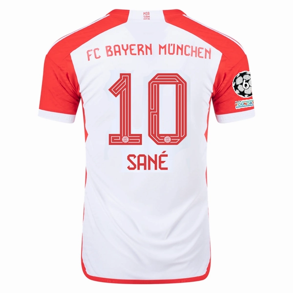 adidas Bayern Munich Authentic Leroy San?? Home Jersey w/ Champions League Patches 23/24 (White/Red) Anti Fade Technology