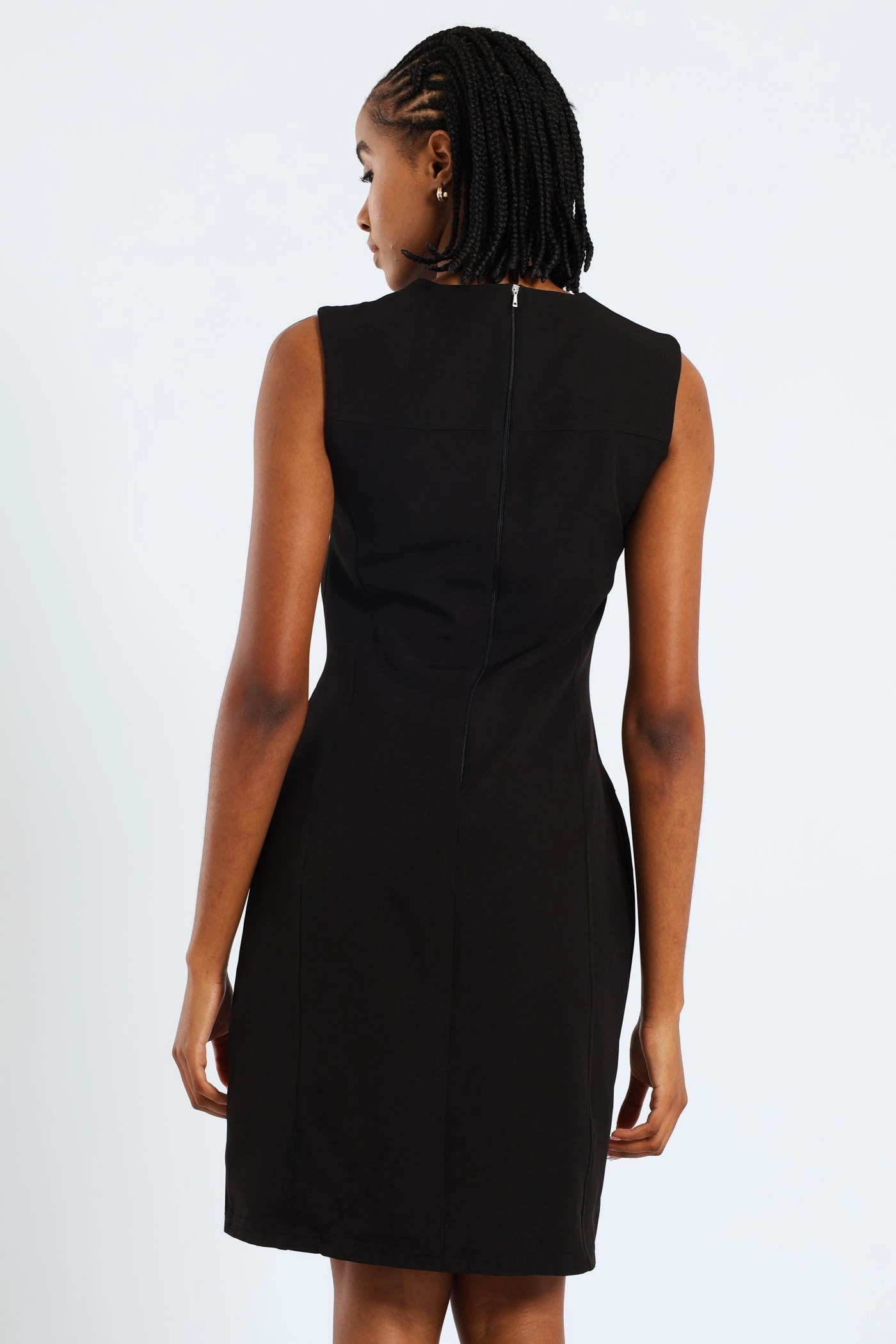 Button Tab Work Dress - Black Sleek Wear Art Inspired