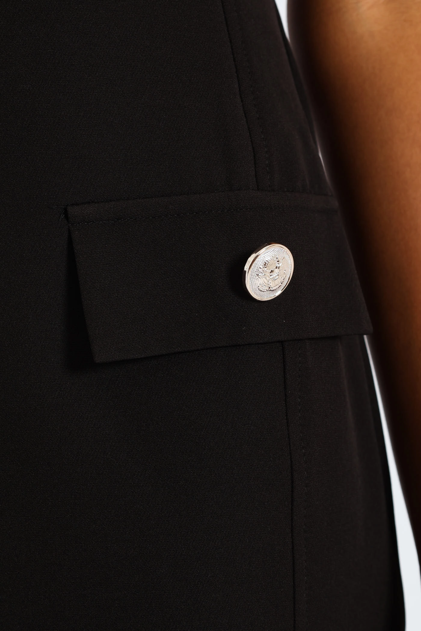 Seasonal Must-Have Button Tab Work Dress - Black