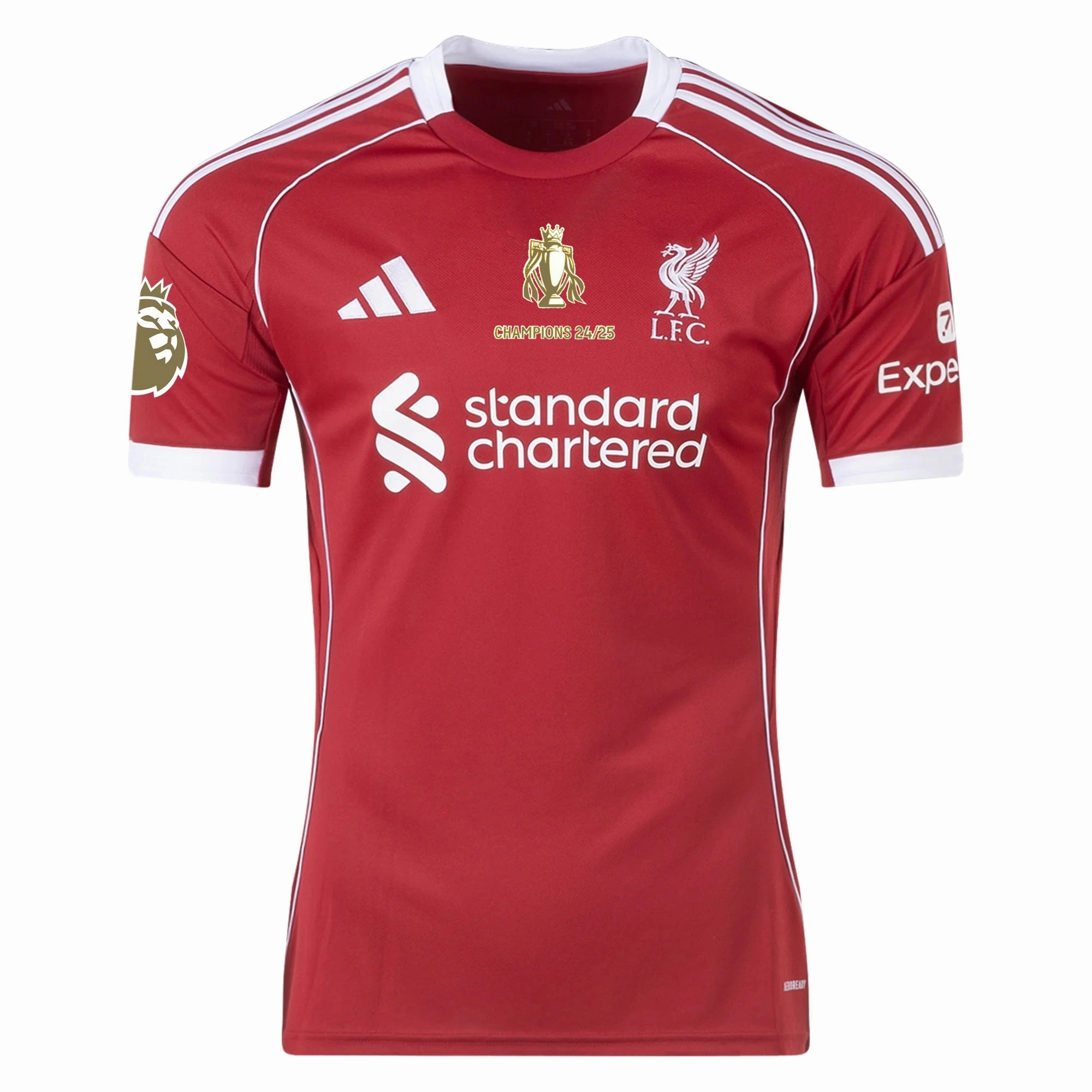 adidas Men's Liverpool Home Jersey 25/26 w/ Gold Trophy Print   NRFR   EPL Patches (Strawberry Red) Stretch Zones Low Bulk Material