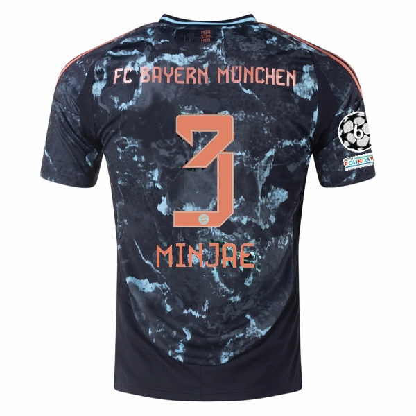 adidas Bayern Munich Authentic Kim Min-jae Away Jersey w/ Champions League Patches 24/25 (Black/Copper/Blue) Double Layered Edging Compact Storage Packability