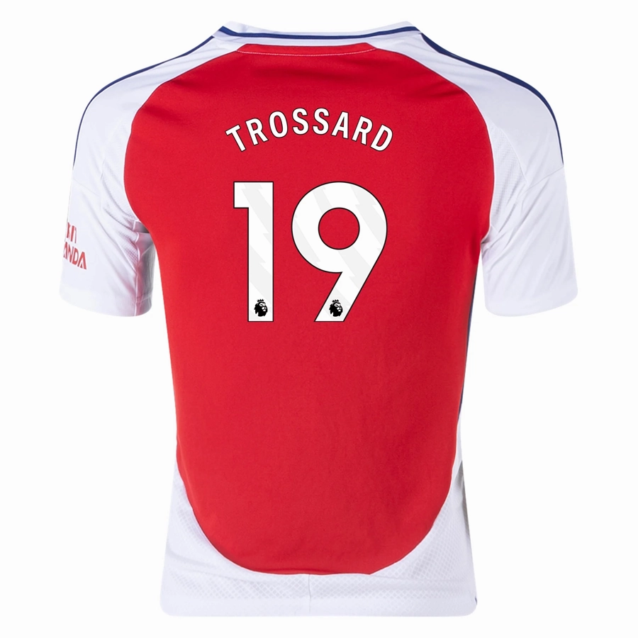 adidas Youth Arsenal Leandro Trossard Home Jersey 24/25 (Better Scarlet/White) Reflective Safety Trim Double Stitched Hem