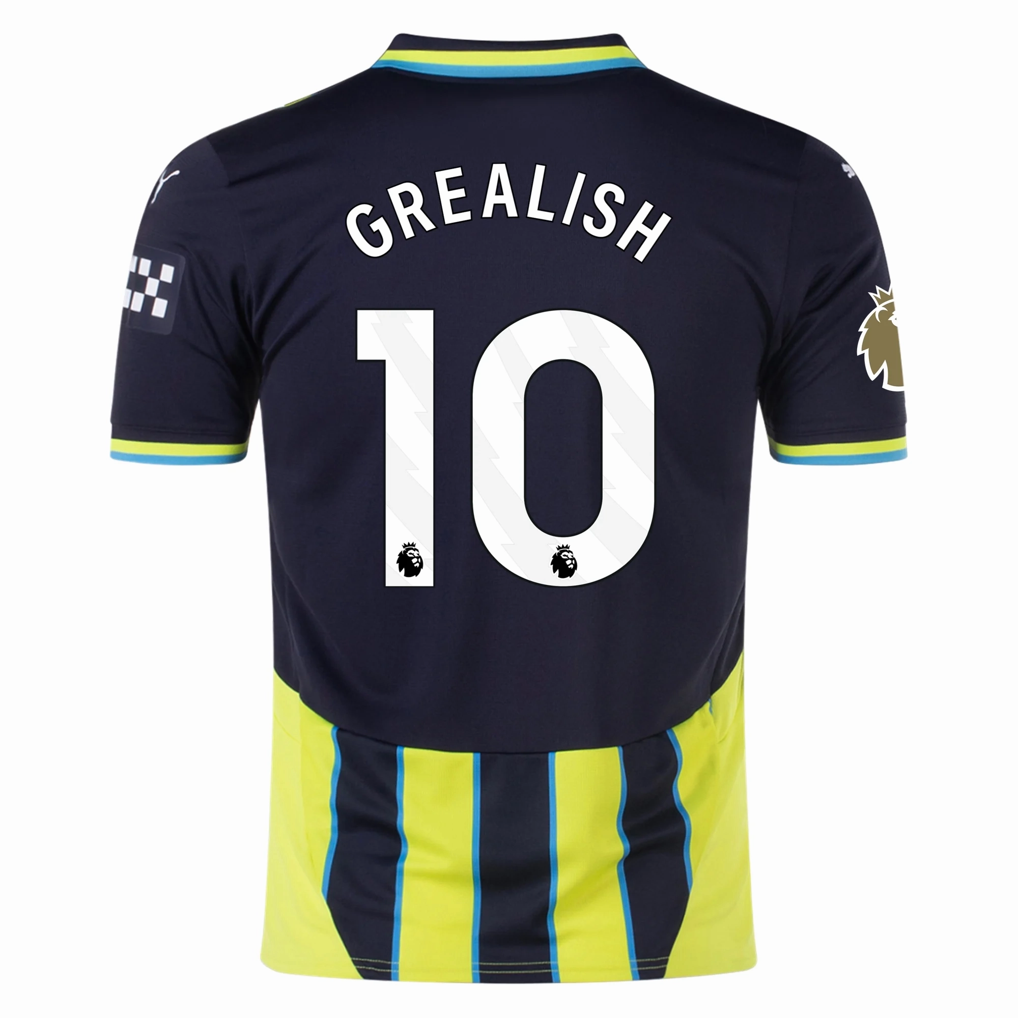 Wrinkle resistant fabric Puma Manchester City Jack Grealish Away Jersey w/ EPL   Club World Cup Patch 24/25 (New Navy/Yellow Glow)