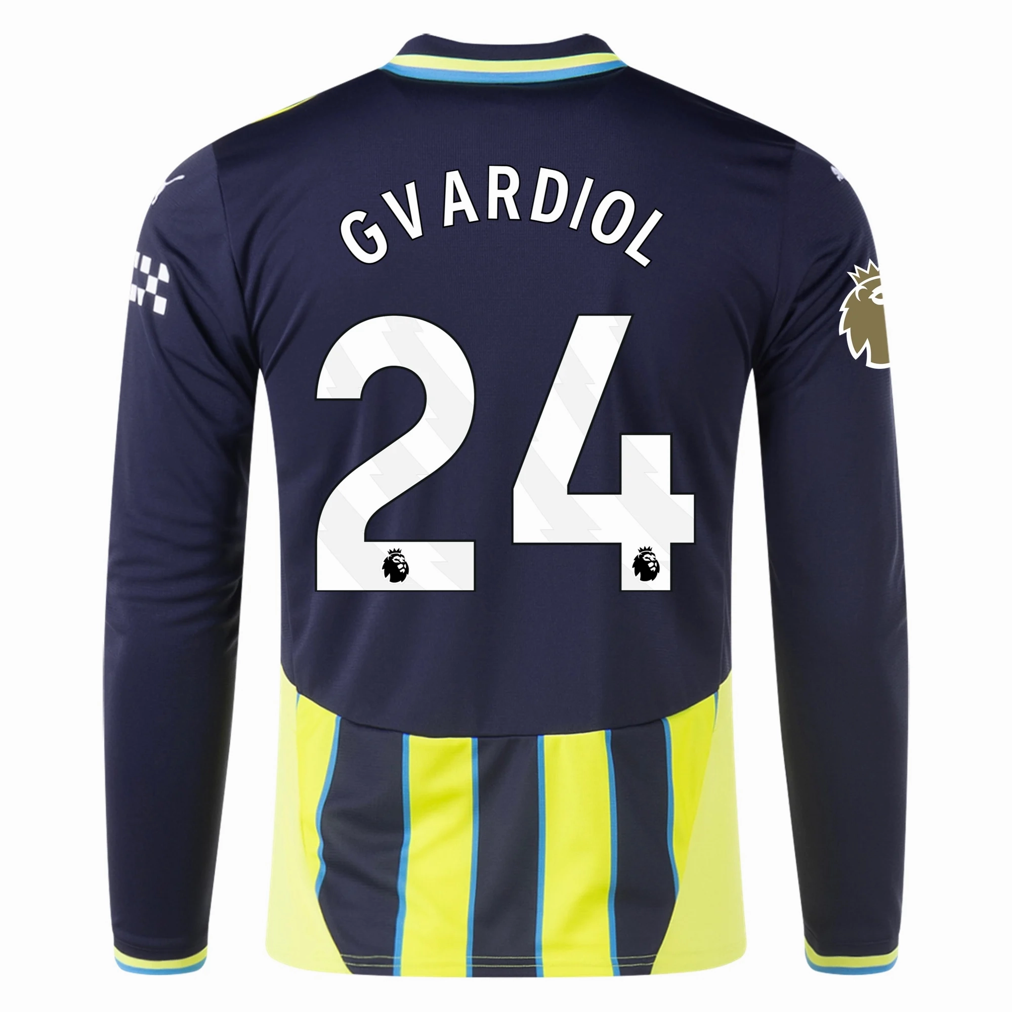 Puma Manchester City Josko Gvardiol Long Sleeve Away Jersey w/ EPL   Club World Cup Patch 24/25 (New Navy/Yellow Glow) Jacquard Knit