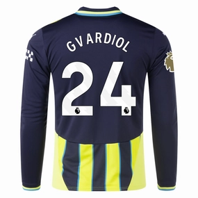 Puma Manchester City Josko Gvardiol Long Sleeve Away Jersey w/ EPL   Club World Cup Patch 24/25 (New Navy/Yellow Glow) Jacquard Knit