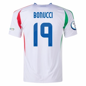 adidas Italy Leonardo Bonucci Away Jersey w/ Euro 2024 Patches 24/25 (Blue) Compression Fit Engineering