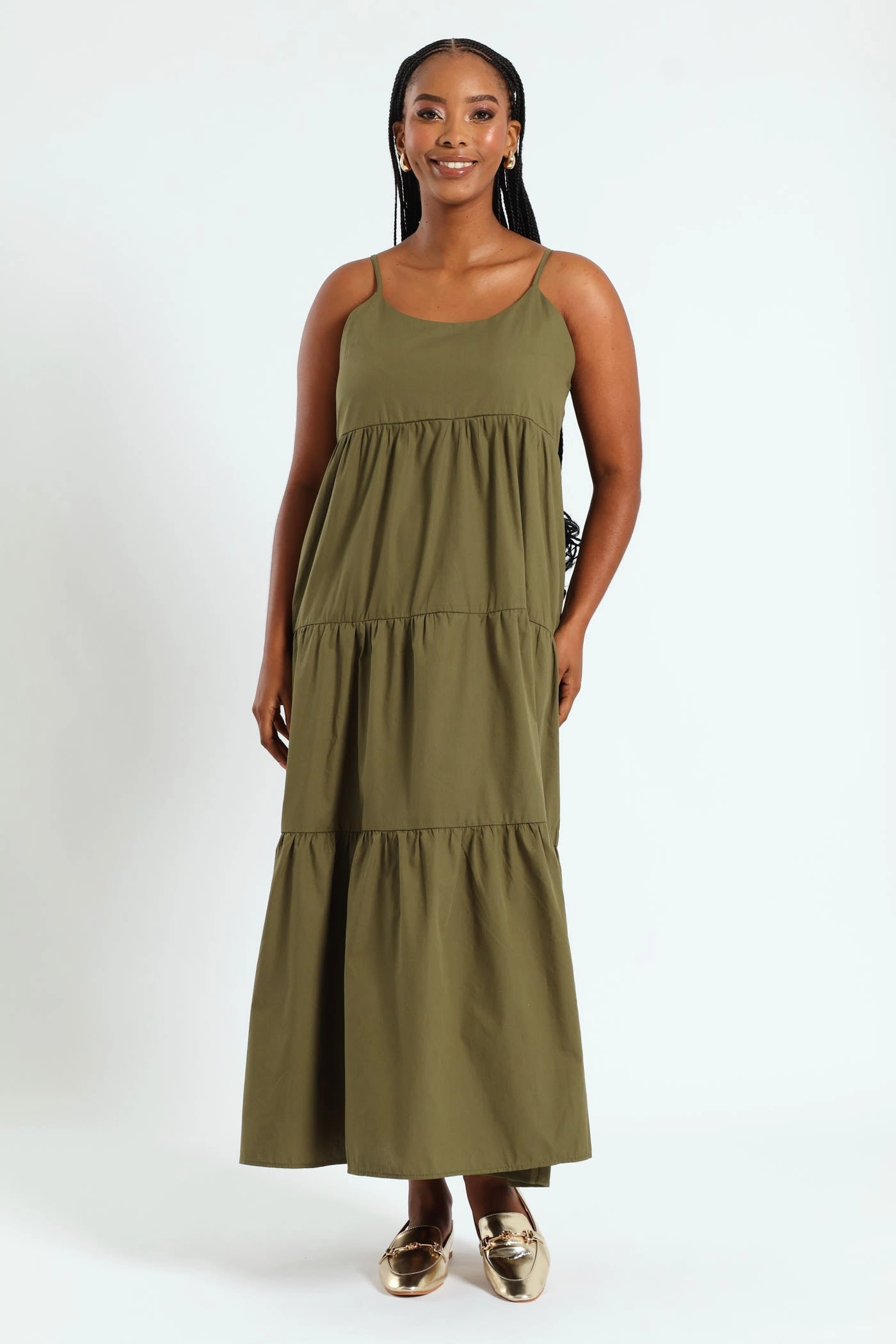 Strappy Tiered Maxi Dress - Fatigue Sharp Fit