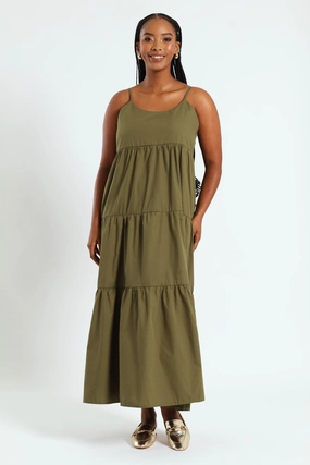 Strappy Tiered Maxi Dress - Fatigue Sharp Fit
