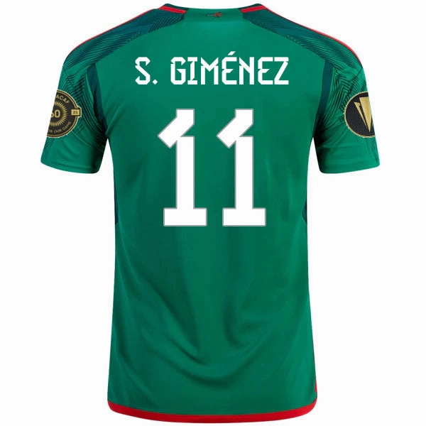 adidas Mexico Santi Gimenez Stadium Home Jersey w/ Gold Cup Patches 22/23 (Vivid Green) Reinforced Stitching