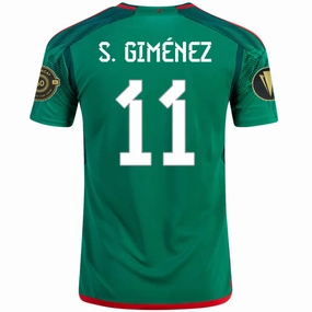adidas Mexico Santi Gimenez Stadium Home Jersey w/ Gold Cup Patches 22/23 (Vivid Green) Reinforced Stitching