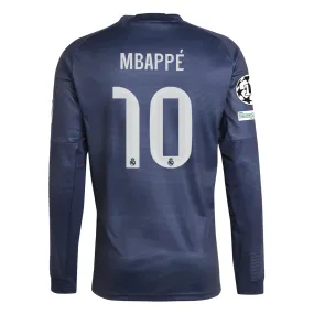 Elasticized Cuffs Reinforced Shoulders adidas Real Madrid Kylian Mbappe Long Sleeve Away Jersey w/ Champions League Patches 25/26 (Legend Ink)