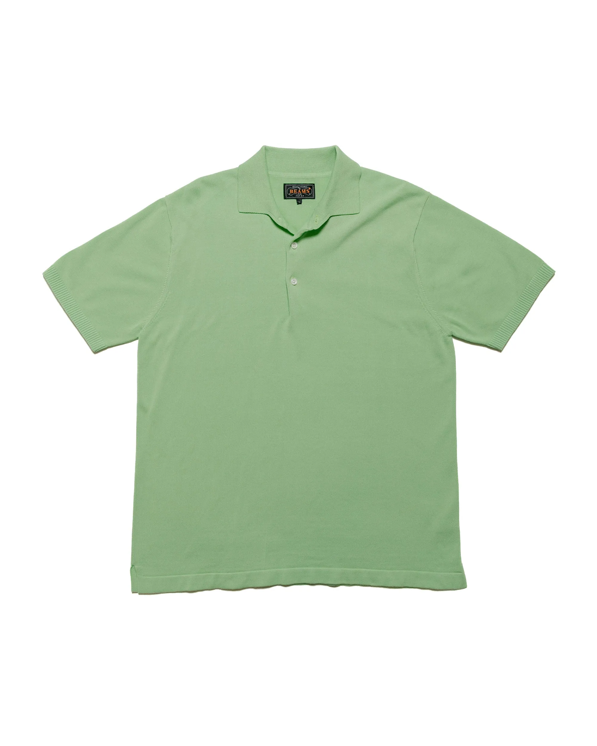 Beams Plus Knit Polo Solid 12G Light Green marbled