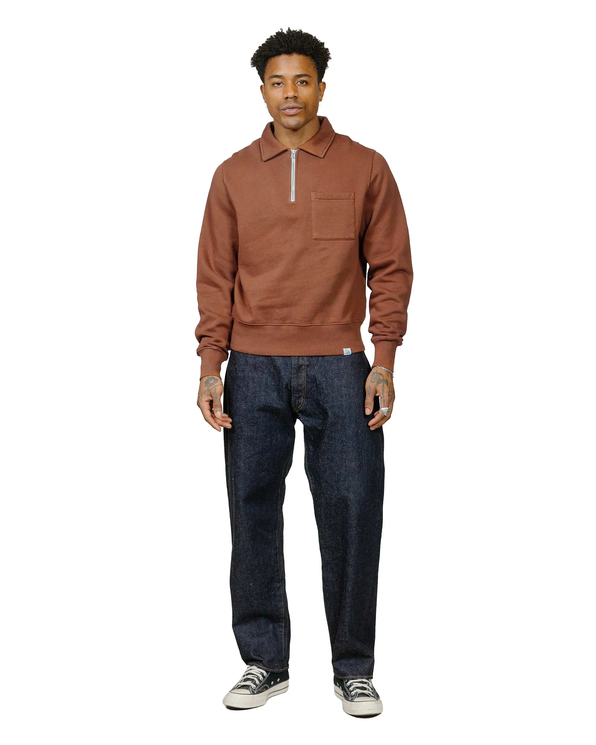 Merz B. Schwanen ZIPC01 Zip Collar Sweatshirt Chestnut product designer prestige
