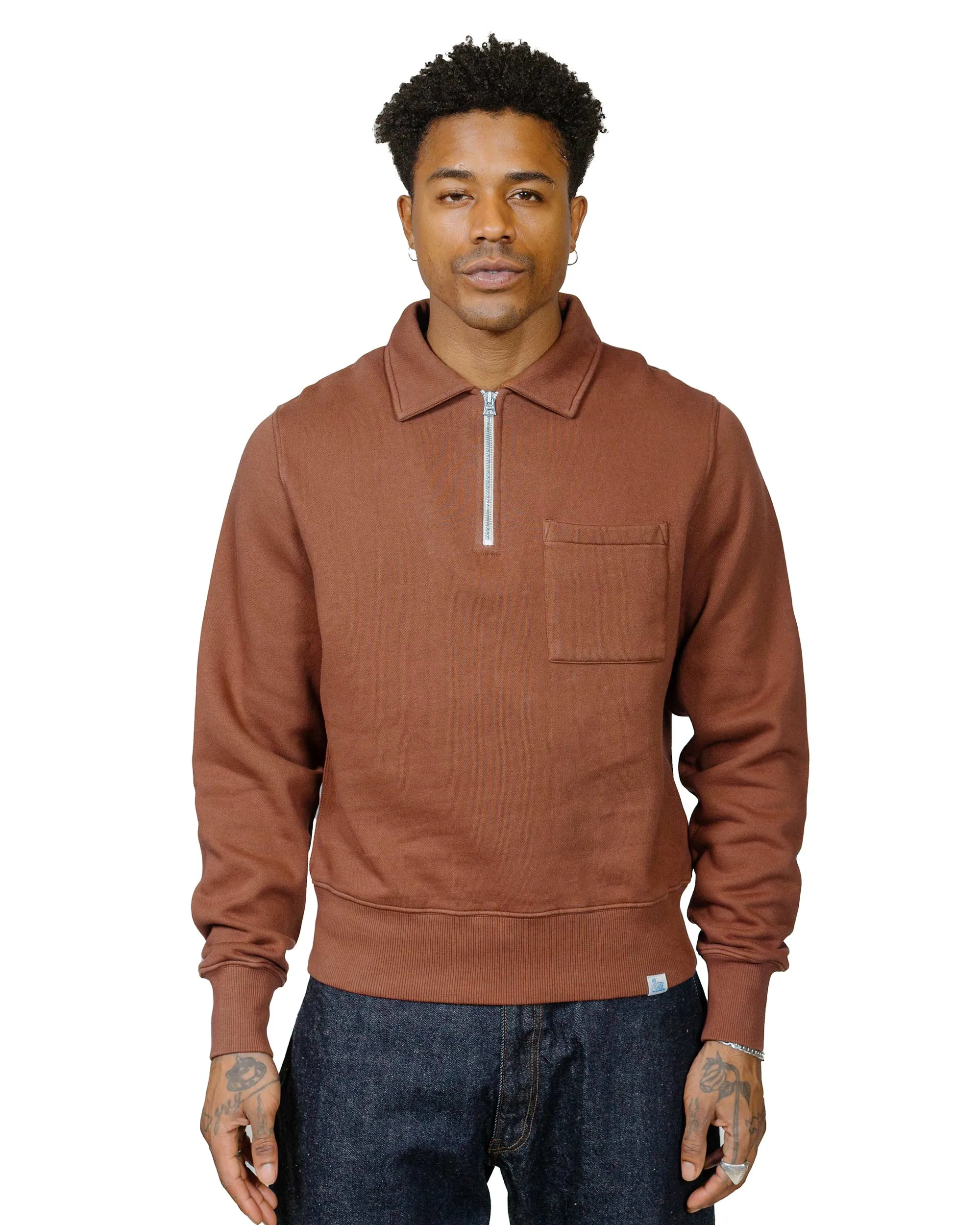 Merz B. Schwanen ZIPC01 Zip Collar Sweatshirt Chestnut Modern Bold