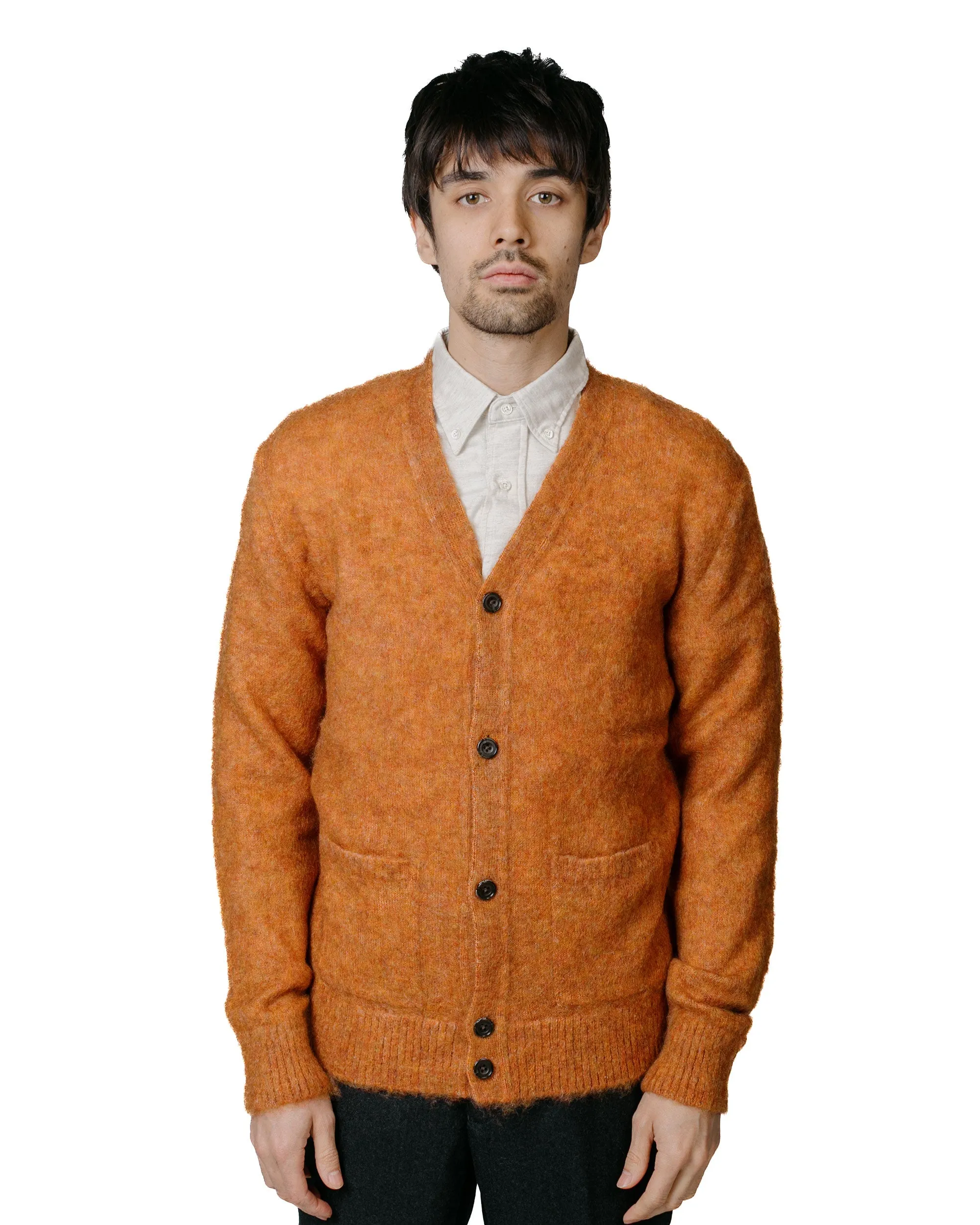 Soft Layers tag accents Beams Plus Cardigan Stretch Mohair Orange