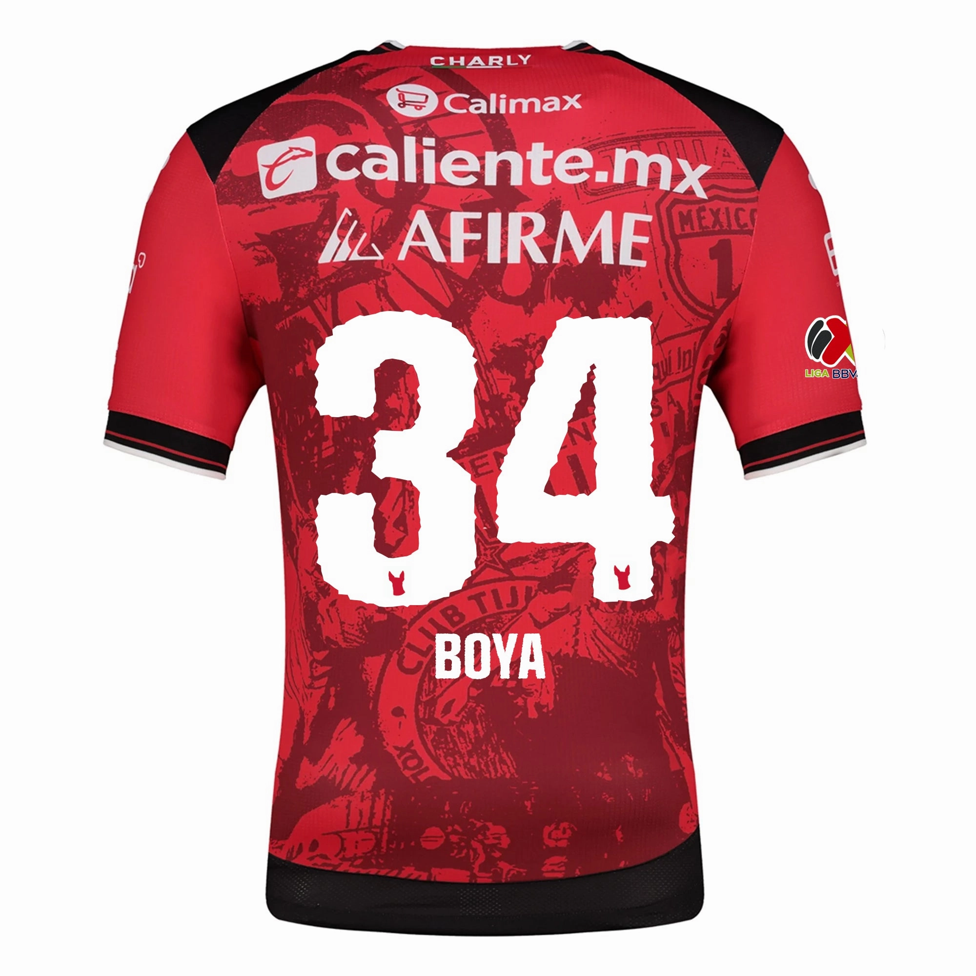 Bold Graphics Light Diffusion Knit Charly Frank Boya Men's Club Tijuana Xolos Home Jersey 25/26 w/ BBVA MX Patch (Red/Black)