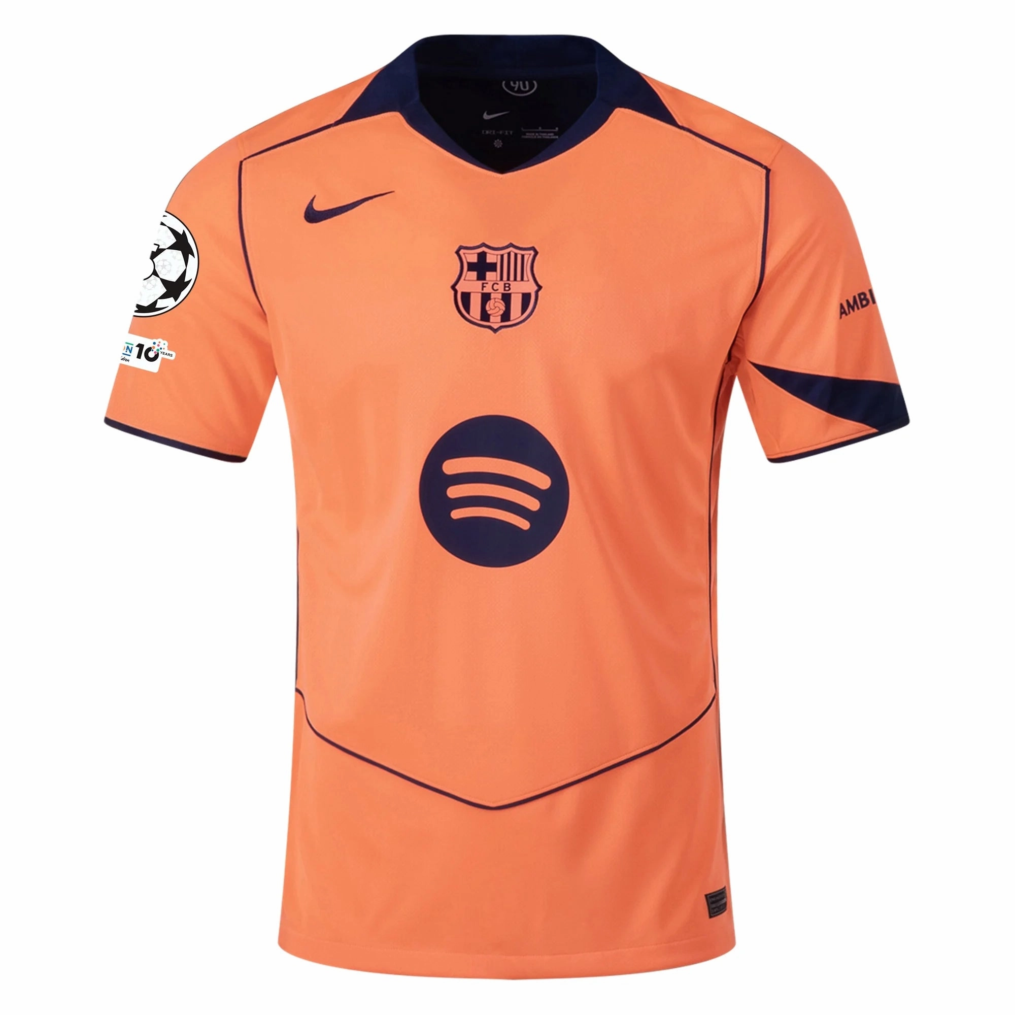 Quick Drying Performance Material Nike Gavi FC Barcelona Third T90 Authentic Jersey 25/26 w/ Champions League Patches (Mango/Navy)