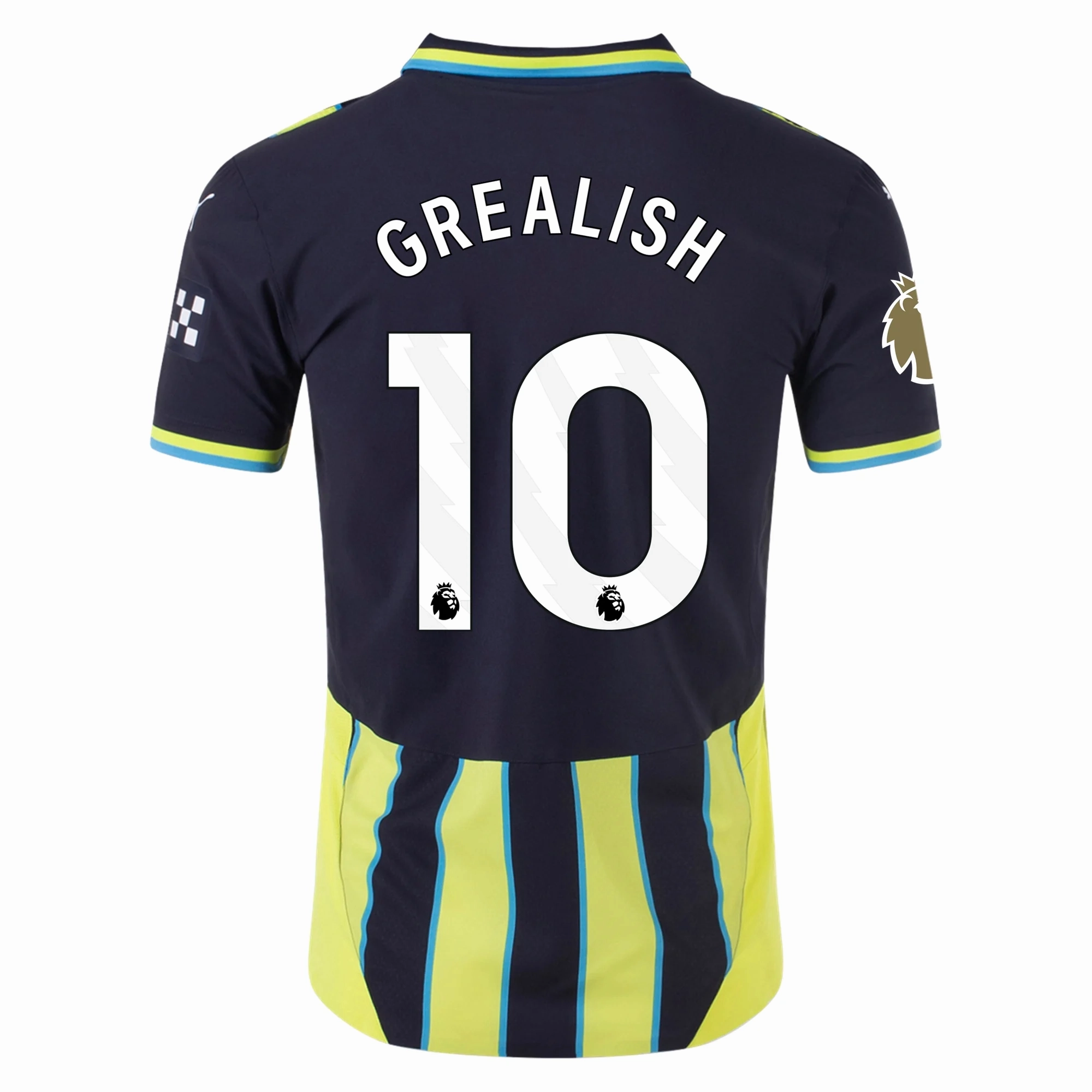 Athletic Performance Light Reflective Trim Accent Puma Manchester City Authentic Jack Grealish Away Jersey w/ EPL   Club World Cup Patch 24/25 (New Navy/Yellow Glow)
