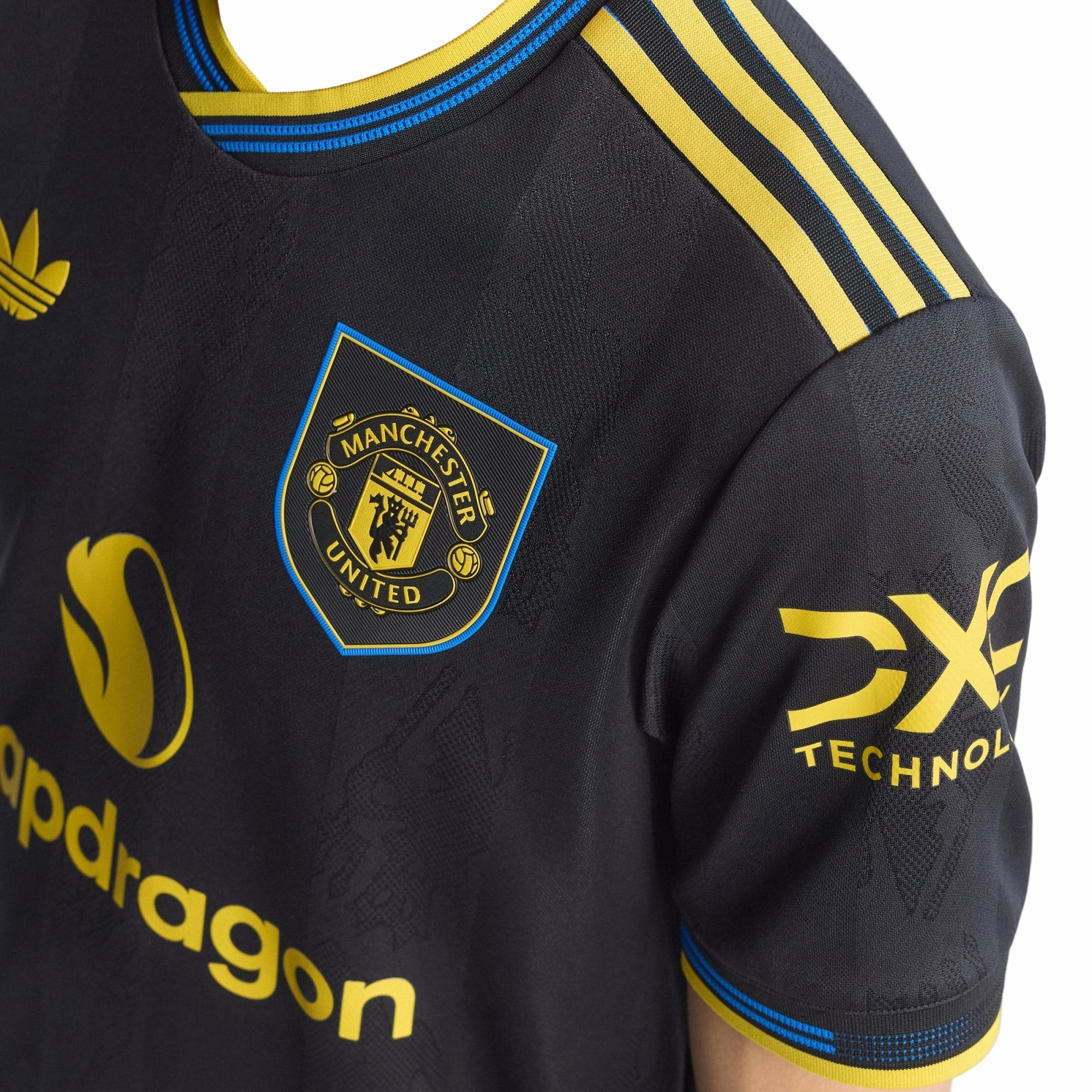 adidas Mount Men's Manchester United Authentic Third Jersey 25/26 w/ NRFR   EPL Patches (Black) Contoured Side Panels