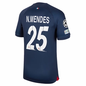 Nike Paris Saint-Germain Nuno Mendes Home Jersey w/ Champions League Patches 23/24 (Midnight Navy) Easy Movement Quick Move