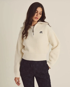 Malbon "Anais 1/4 Zip Knit Sweater"  W - Ivory Smooth Finish