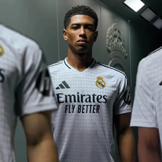 adidas Brahim Real Madrid Authentic Home Jersey w/ La Liga Patches 24/25 (White/Black) Timeless Design Compression Fit