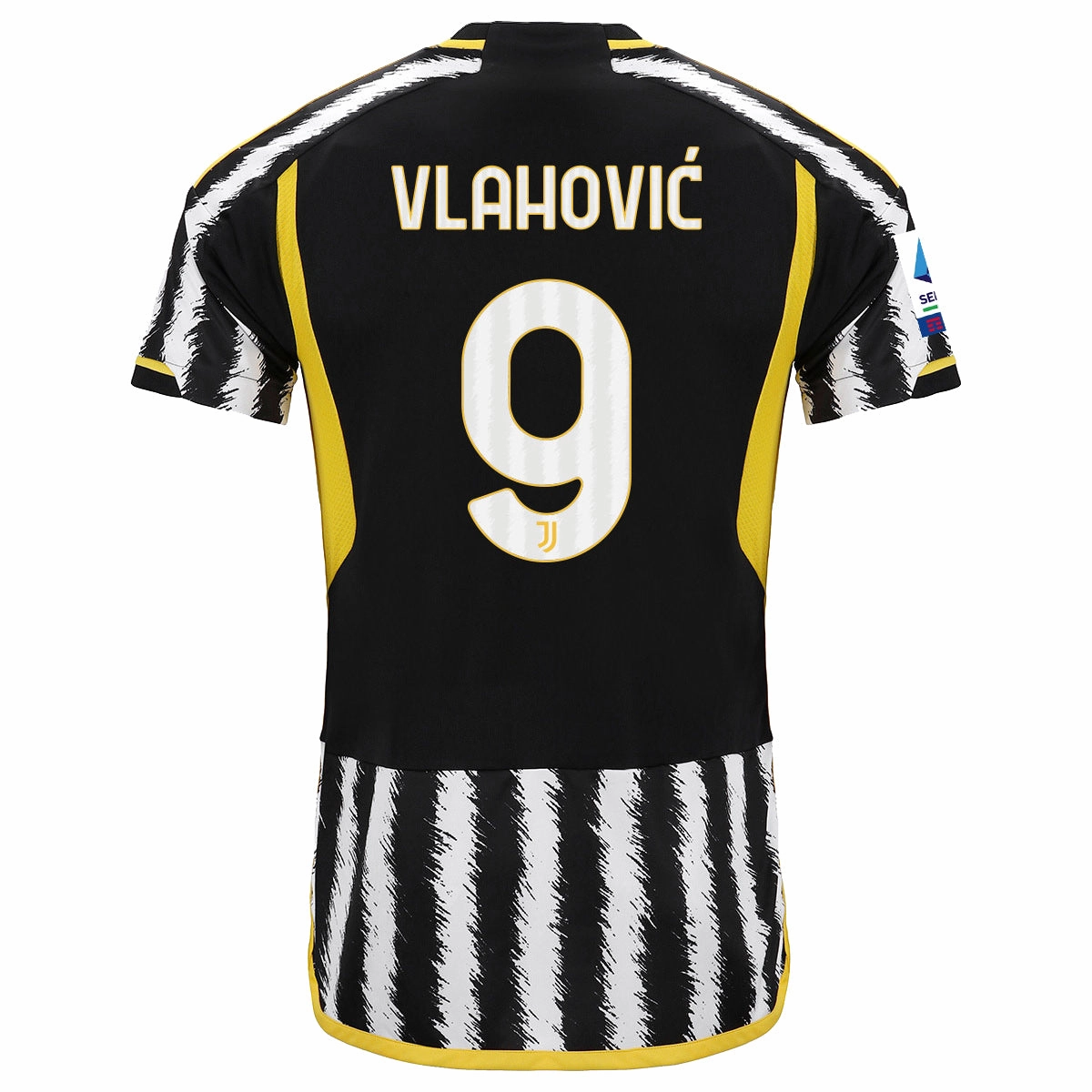 adidas Vlahovic Juventus Home Authentic Jersey 23/24 w/ Serie A Patch (Black/White) Sport Ready Slim Finish