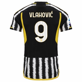 adidas Vlahovic Juventus Home Authentic Jersey 23/24 w/ Serie A Patch (Black/White) Sweat Resistant Finish