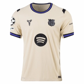 Nike Men's FC Barcelona Authentic Away Jersey w/ Champions League Patches (Team Gold/Persian Violet/Black) Ultra Flex Ribbed Trim Body Movement