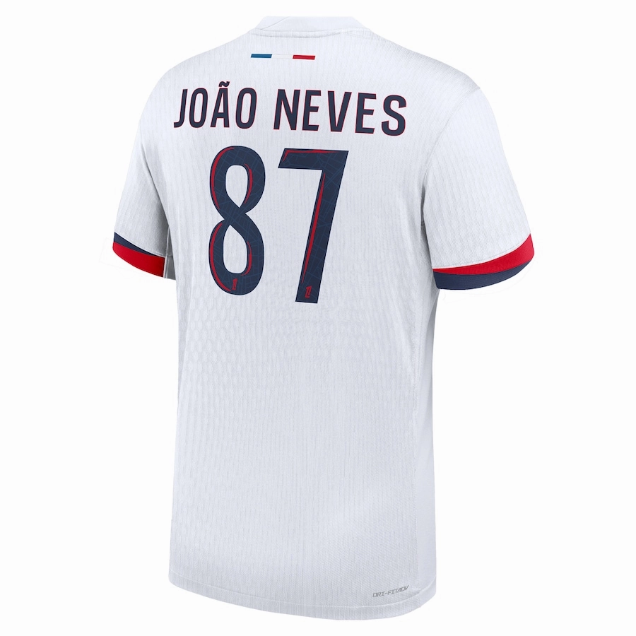 Nike Paris Saint-Germain Authentic Joao Neves Away Jersey 24/25 (White/Midnight Navy) Non Chafing Seam Finish