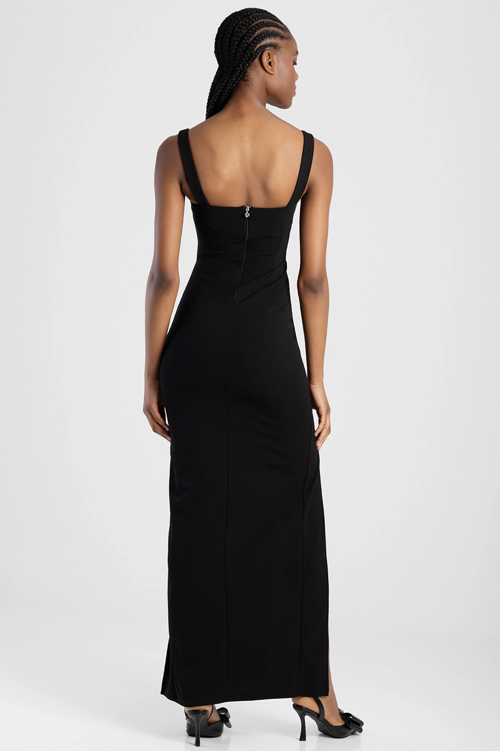 Daily Casual Diamante Trim And Split Detail Maxi Dress - Black