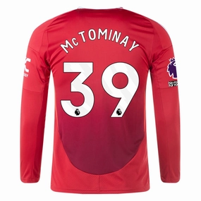 Endurance Gear adidas Manchester United Scotty McTominay Long Sleeve Home Jersey w/ EPL   No Room For Racism Patches24/25 (Red)