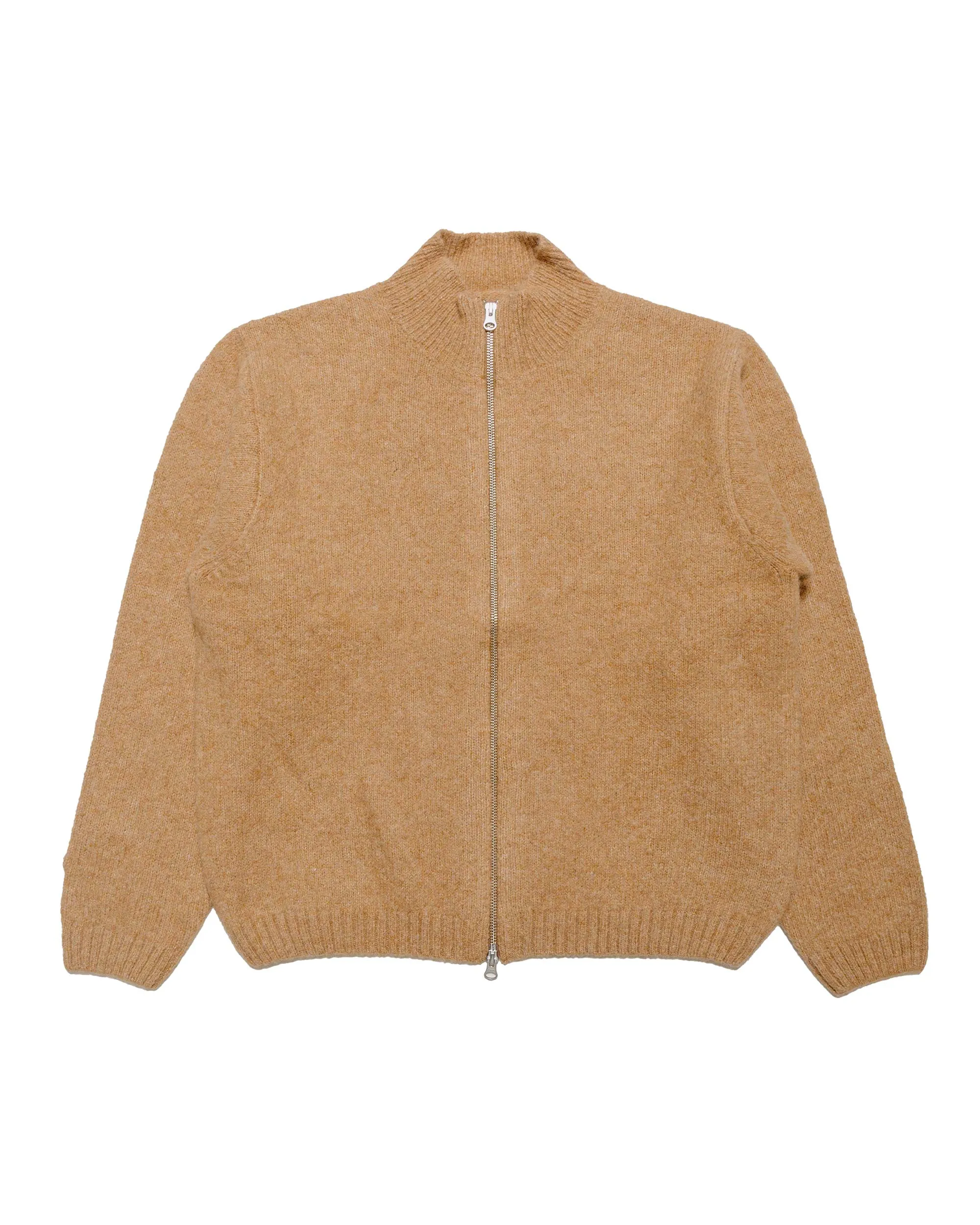 St??ssy Brushed Mock Full Zip Sweater Camel Half sleeve right for travel