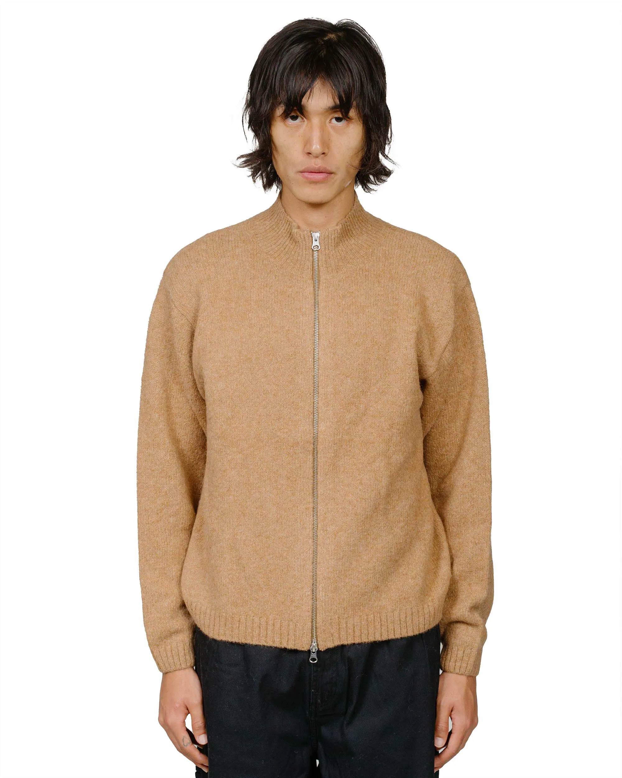 appropriate for weekdays jewelry accents St??ssy Brushed Mock Full Zip Sweater Camel
