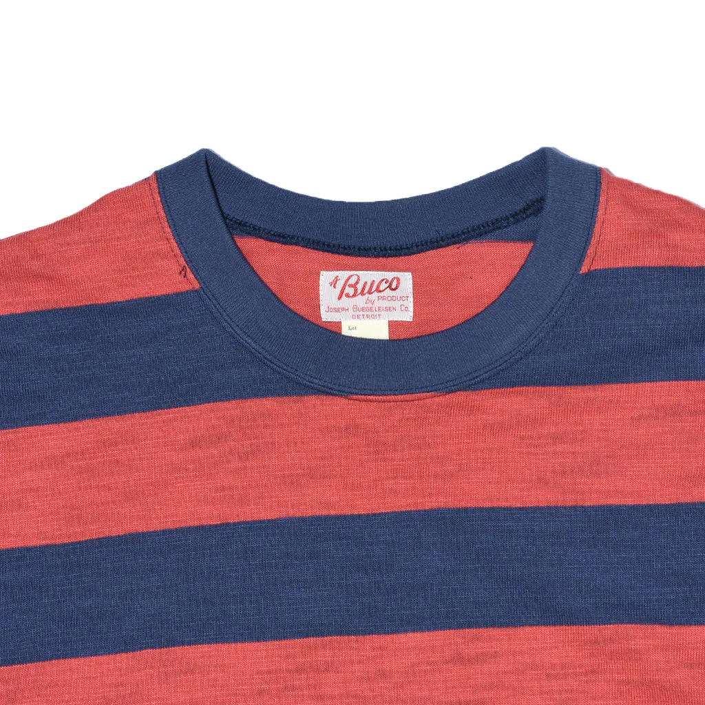 Longline Hemline Light and Fresh The Real McCoy's BC20007 Buco Stripe Tee S/S Red/Navy